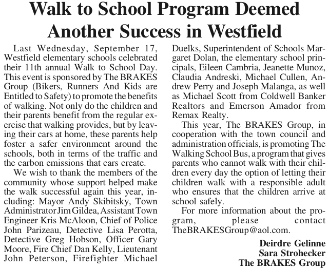 Annual Walk to School Day and The Walking School Bus in Westfield